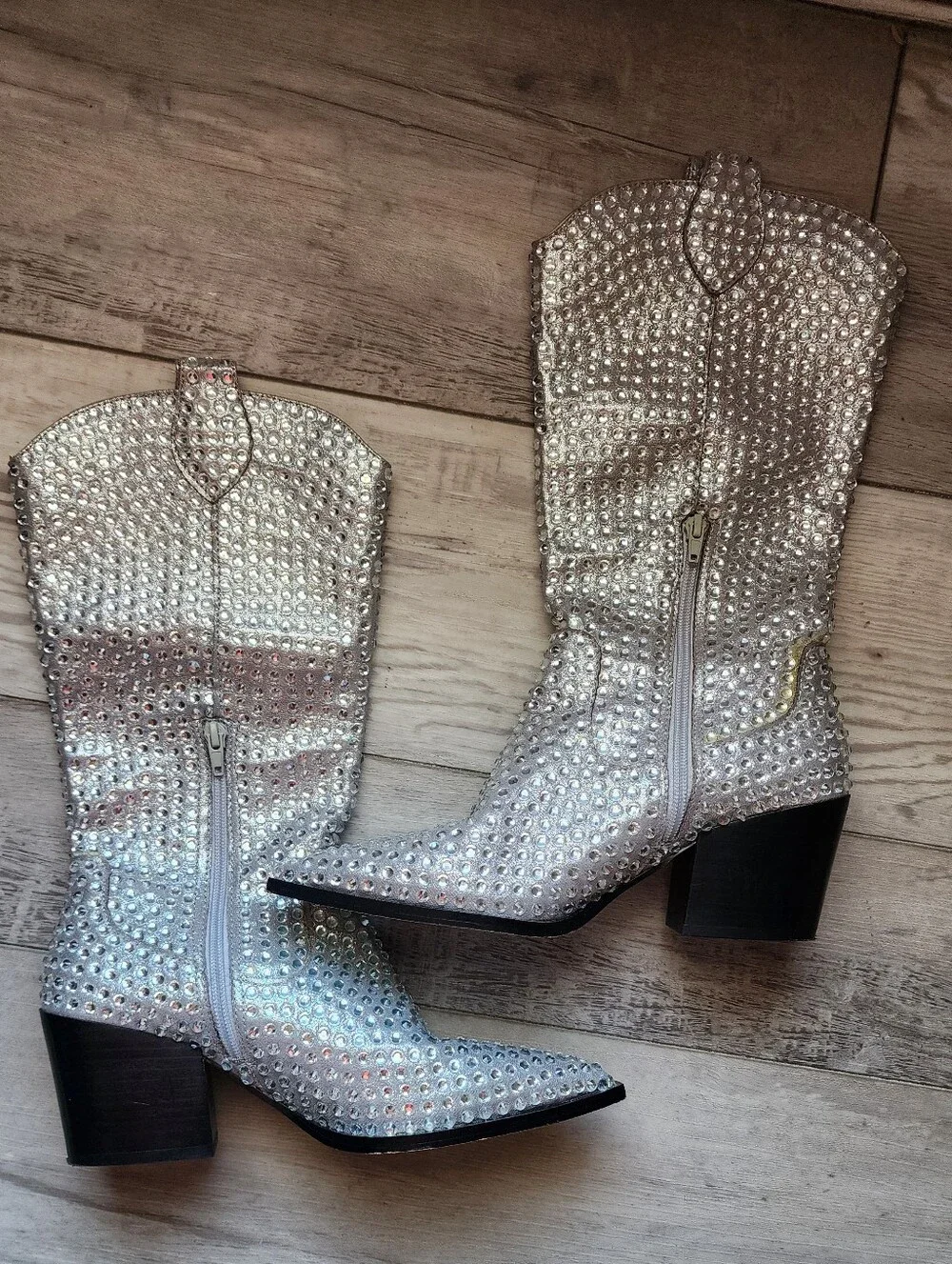 Betsey Johnson Randy Western Boot Sparkling Silver Rhinestone Western Boots 8.5 - Picture 8 of 8